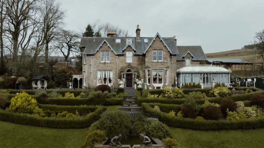 Drone photograph of Branxholm Park winter estate in Scotland