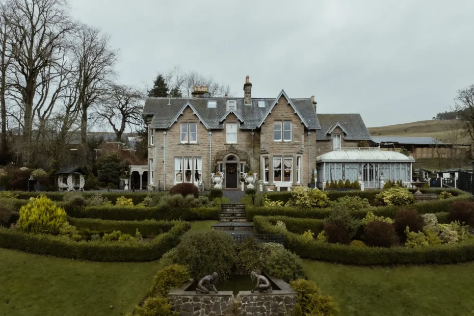 Drone photograph of Branxholm Park winter estate in Scotland
